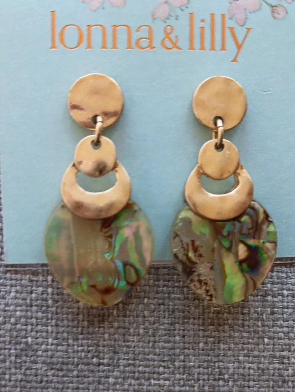lonna & lilly Boho Gold Tone Iridescent Abalone Shell Disc Drop Earrings NWT